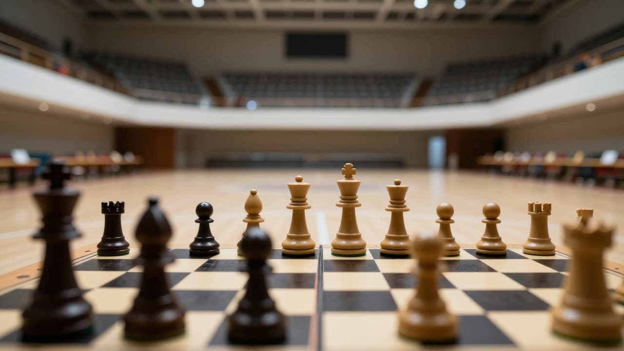 Chessboard in an empty hall