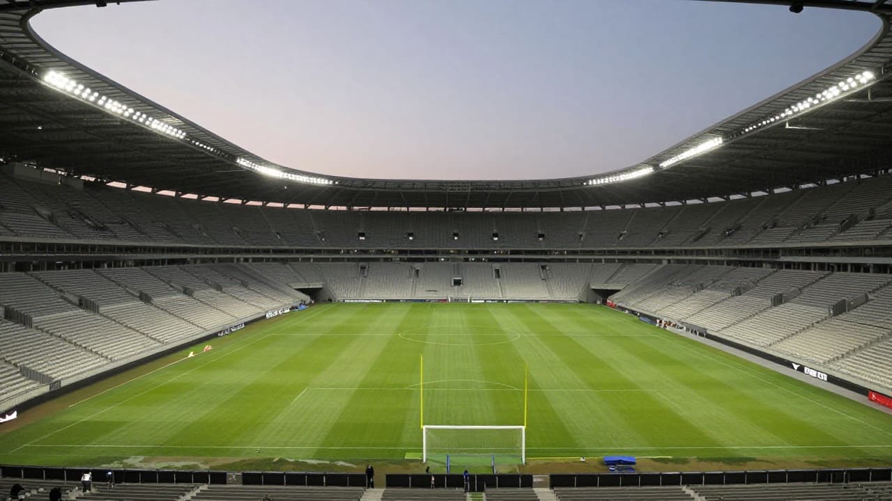 Prazan nogometni stadion u sumrak