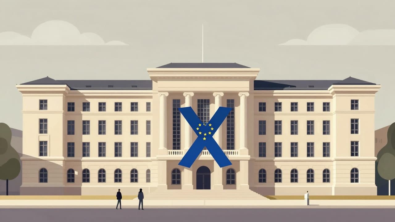 Zgrada suda i logotip platforme X