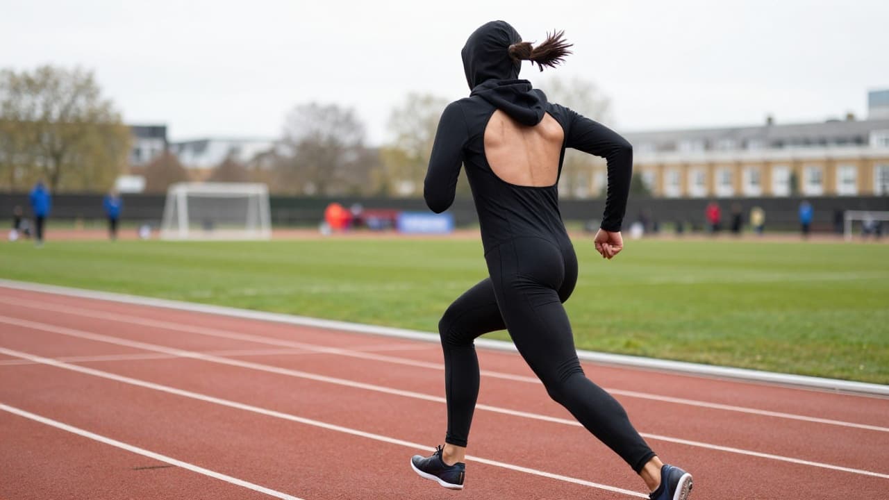 Britanska atletičarka u Nikeovom kombinezonu s kapuljačom