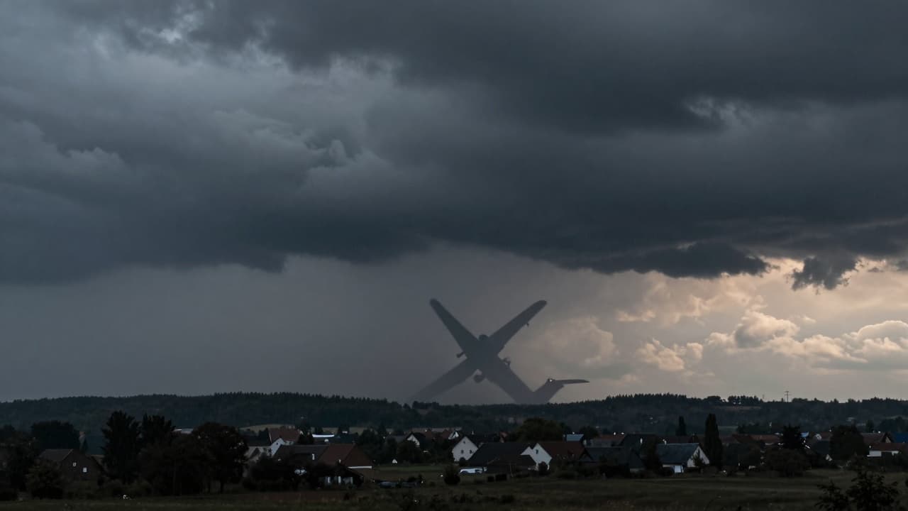 Dva zrakoplova u sudaru iznad tamnog neba