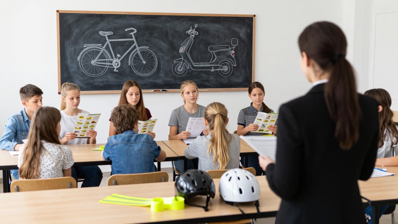 Učenici uče o sigurnoj vožnji bicikla