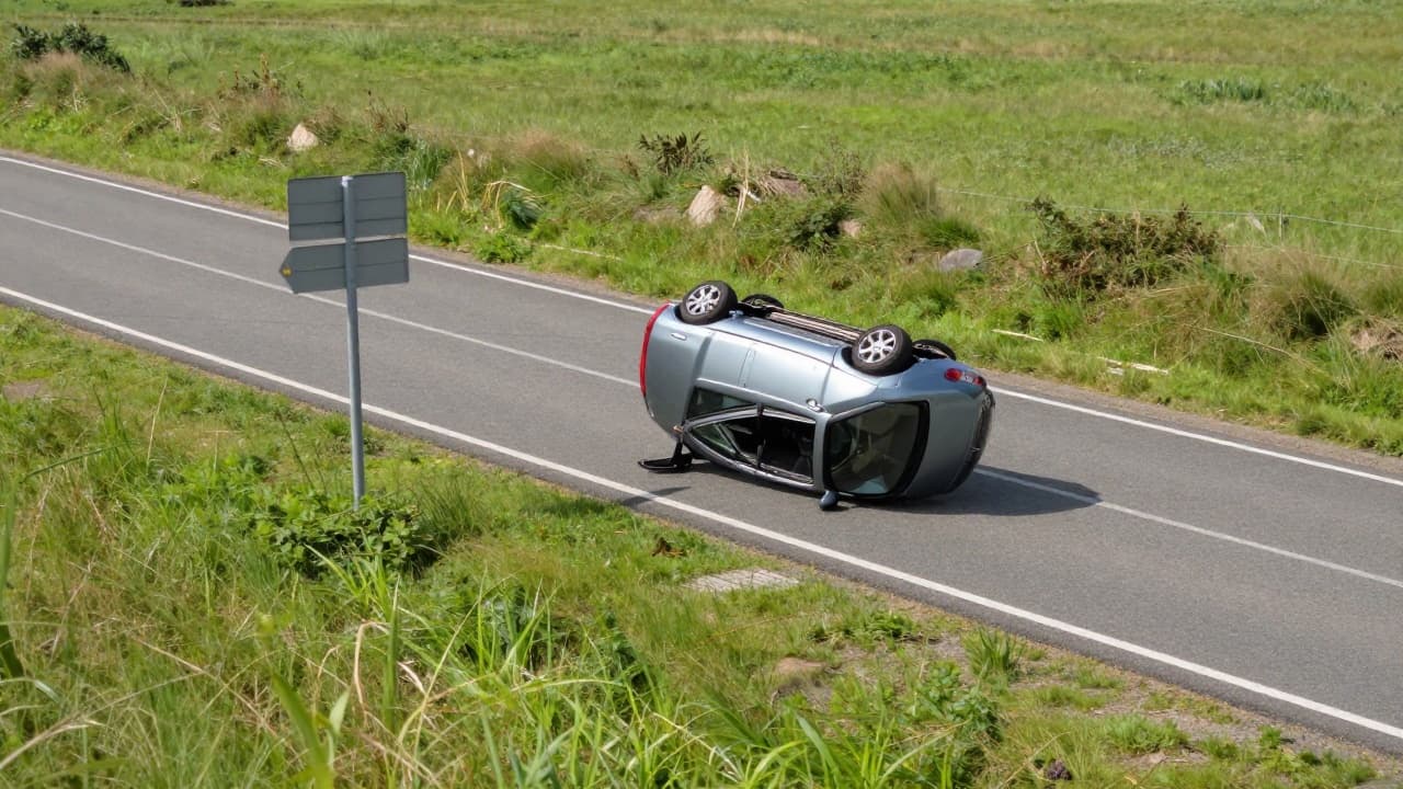 Prevrnuti automobil na cesti