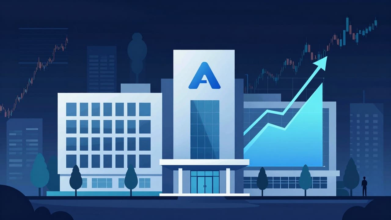 Anthropic building with a stock growth graph