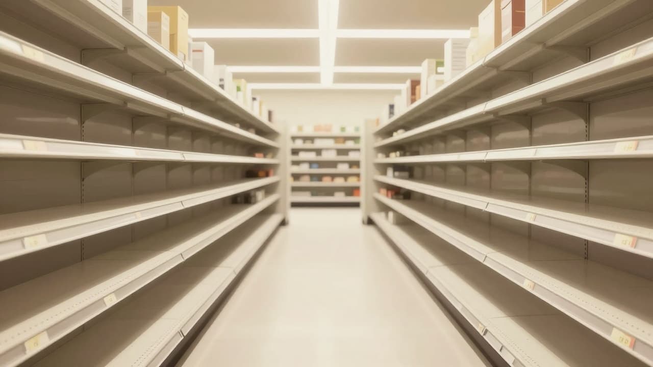 Empty shelves in a store