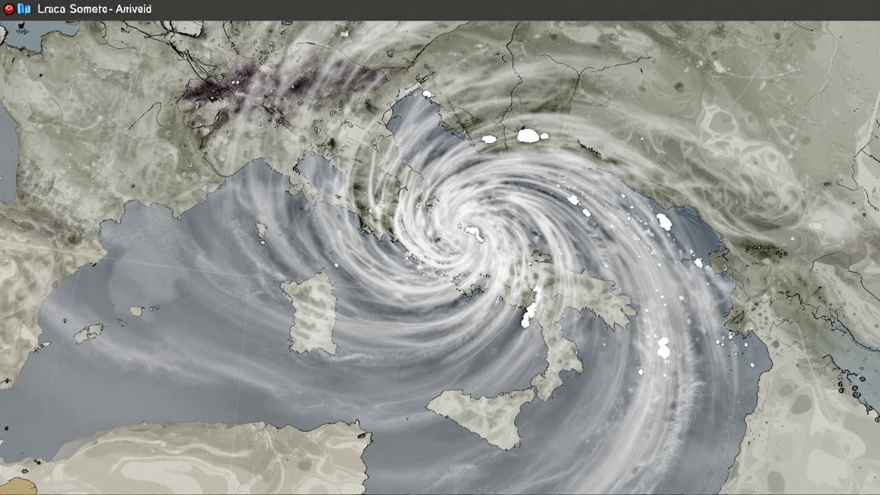 Radar image with a semi-circular pattern