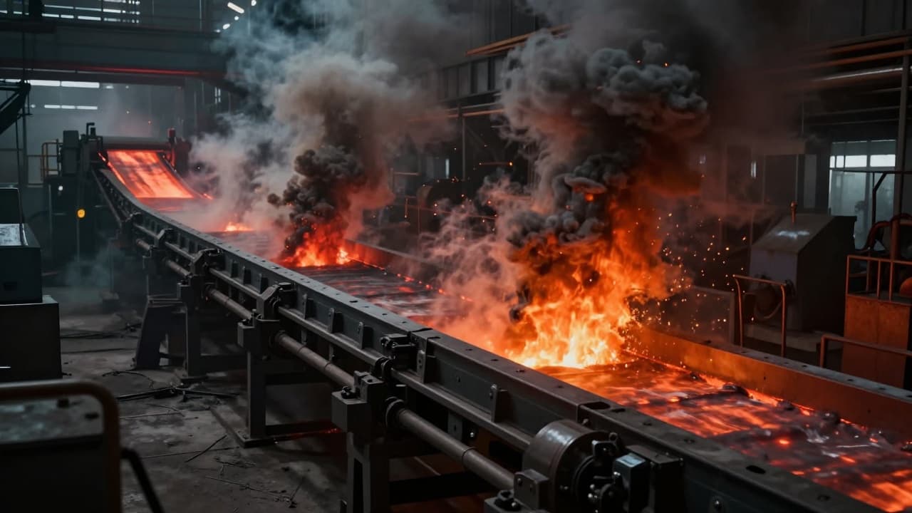 Dim izlazi iz industrijskog transportera