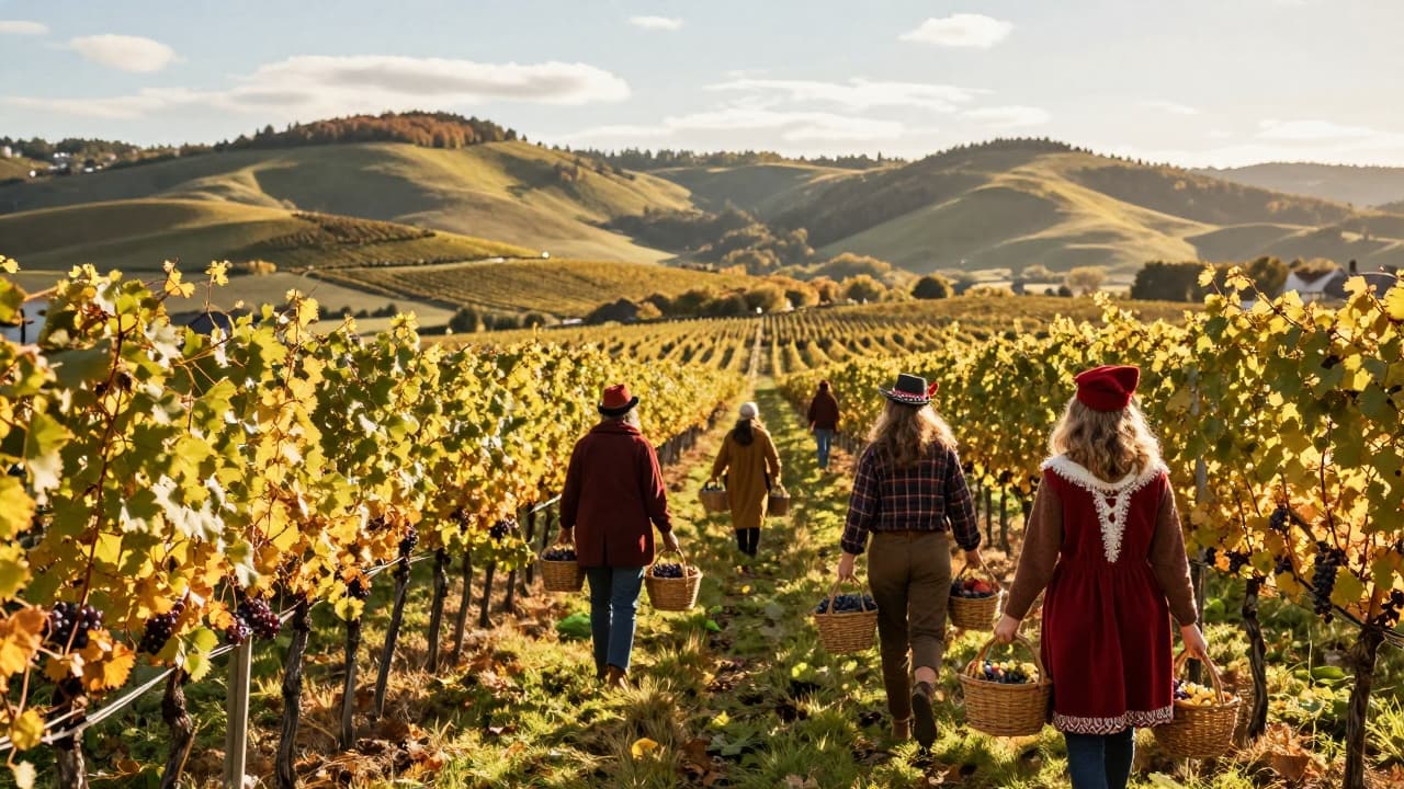 Svečana berba grožđa na sunčanom vinogradu