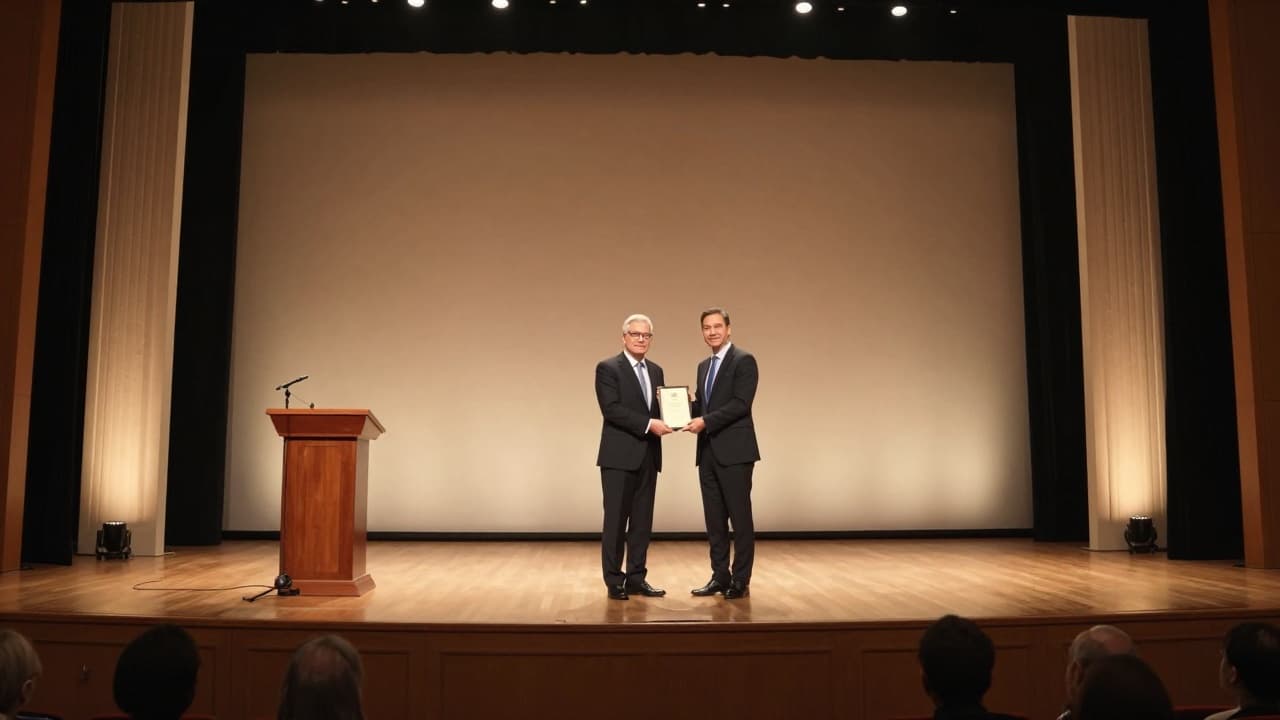 Recipients receive awards on stage
