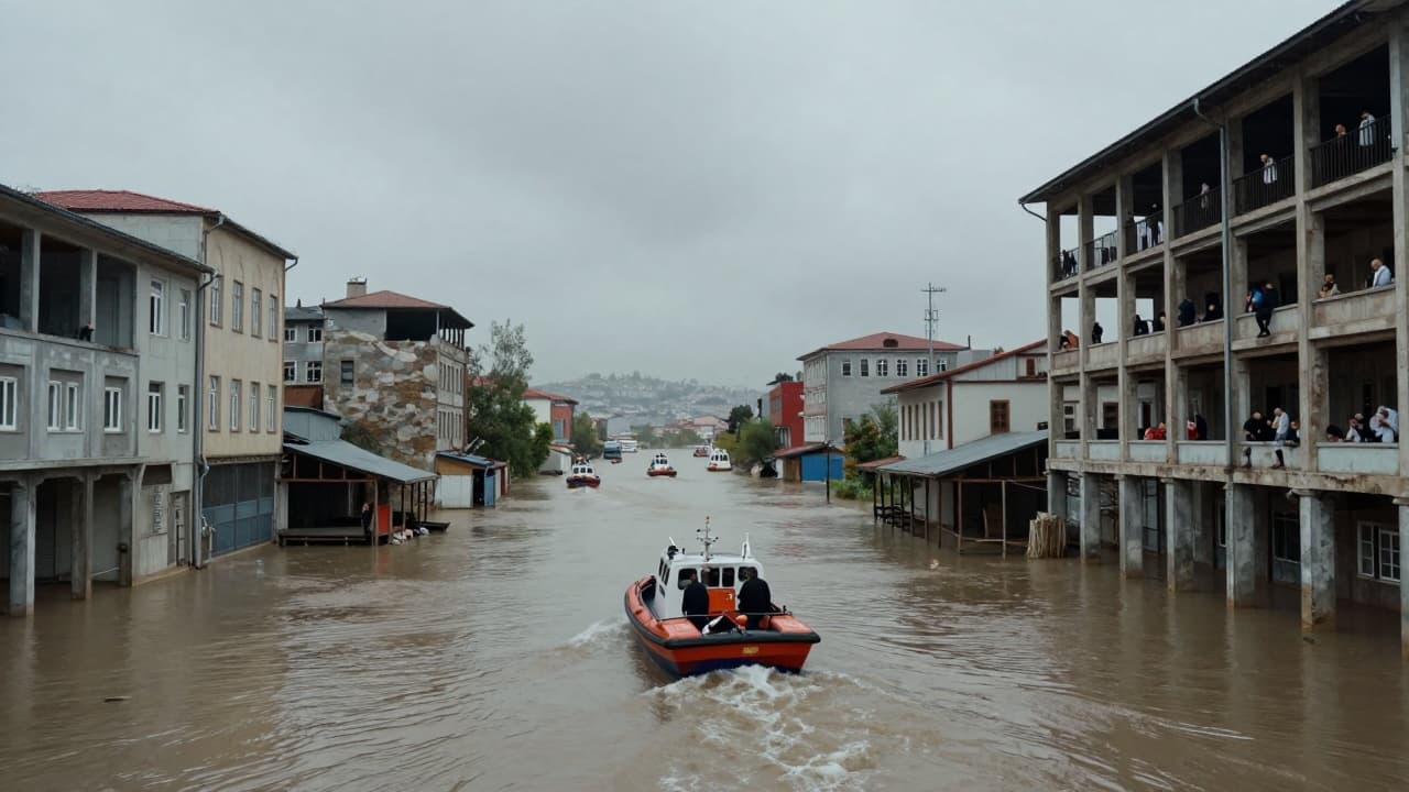Flooded film studio building in Istanbul