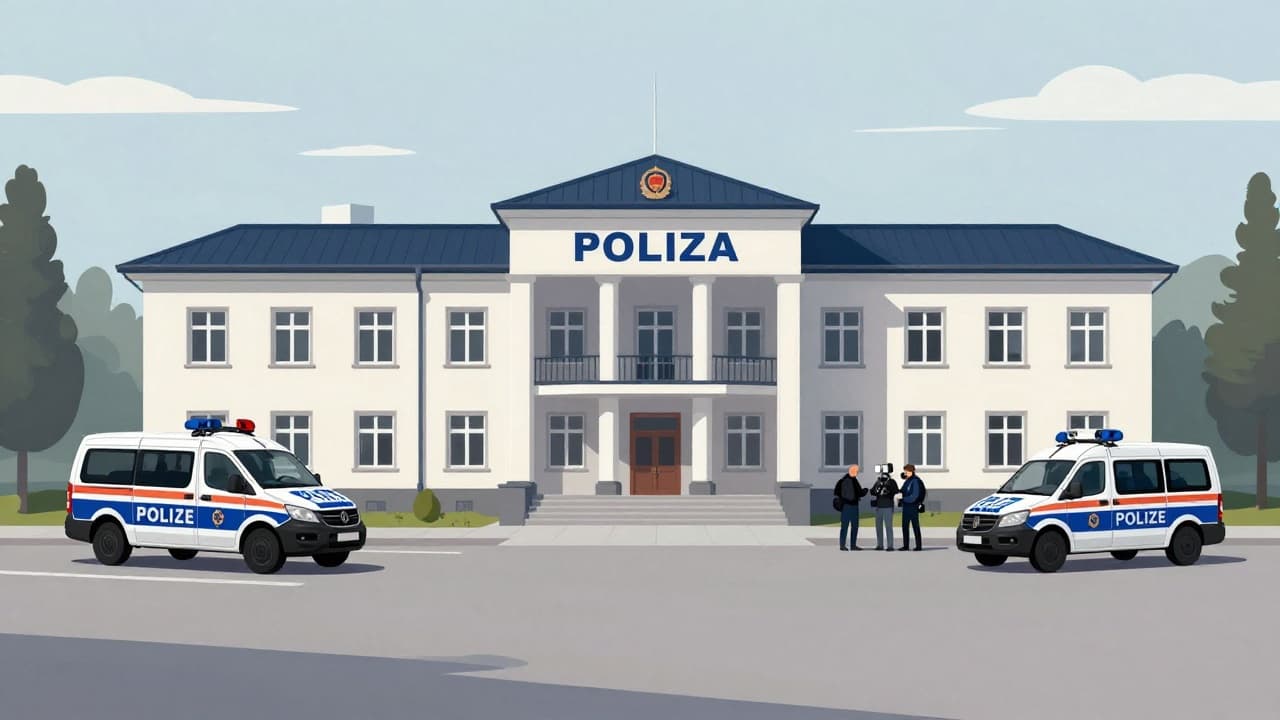 Police vehicles in front of a building in Gradiška