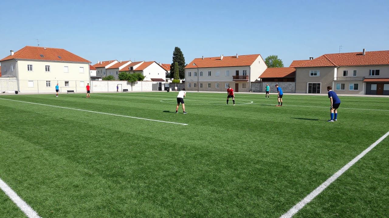 Nogometaši na umjetnoj travi pred utakmicu