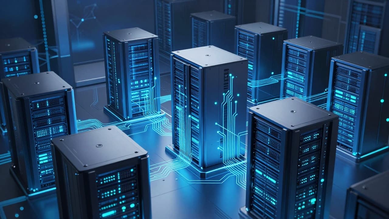 Futuristički serveri s plavim svjetlima