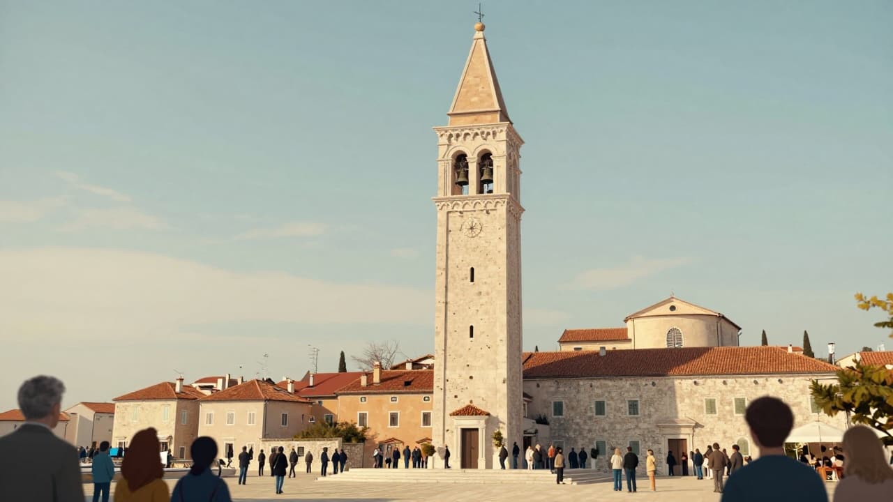The restored bell tower at the centre of the celebrations