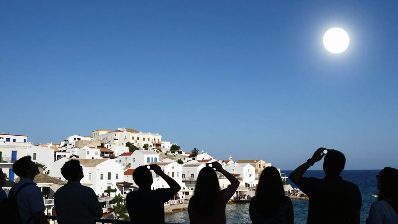 Pogled na djelomično pomračenje sunca iznad obale
