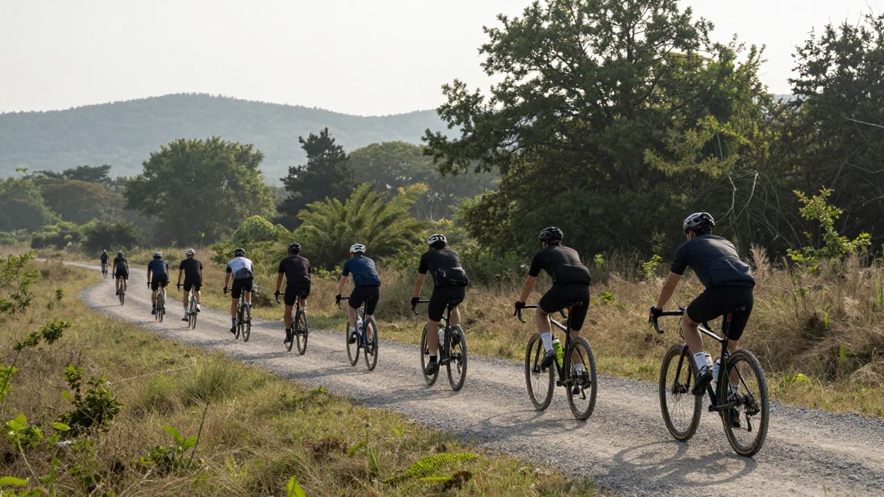 Cyclists on a gravel path