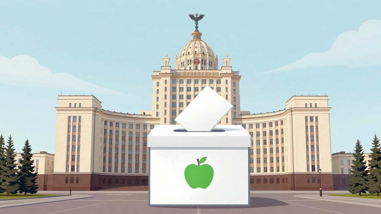 Parliament building and apple symbol