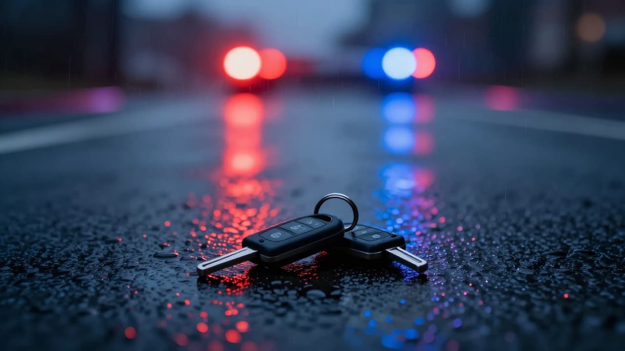 Ključevi automobila na mokrom asfaltu