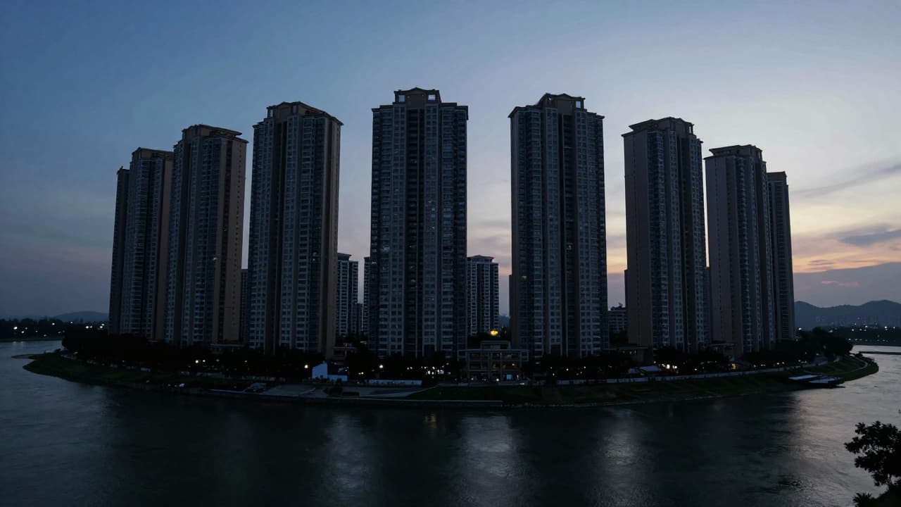 Empty skyscrapers on an artificial island