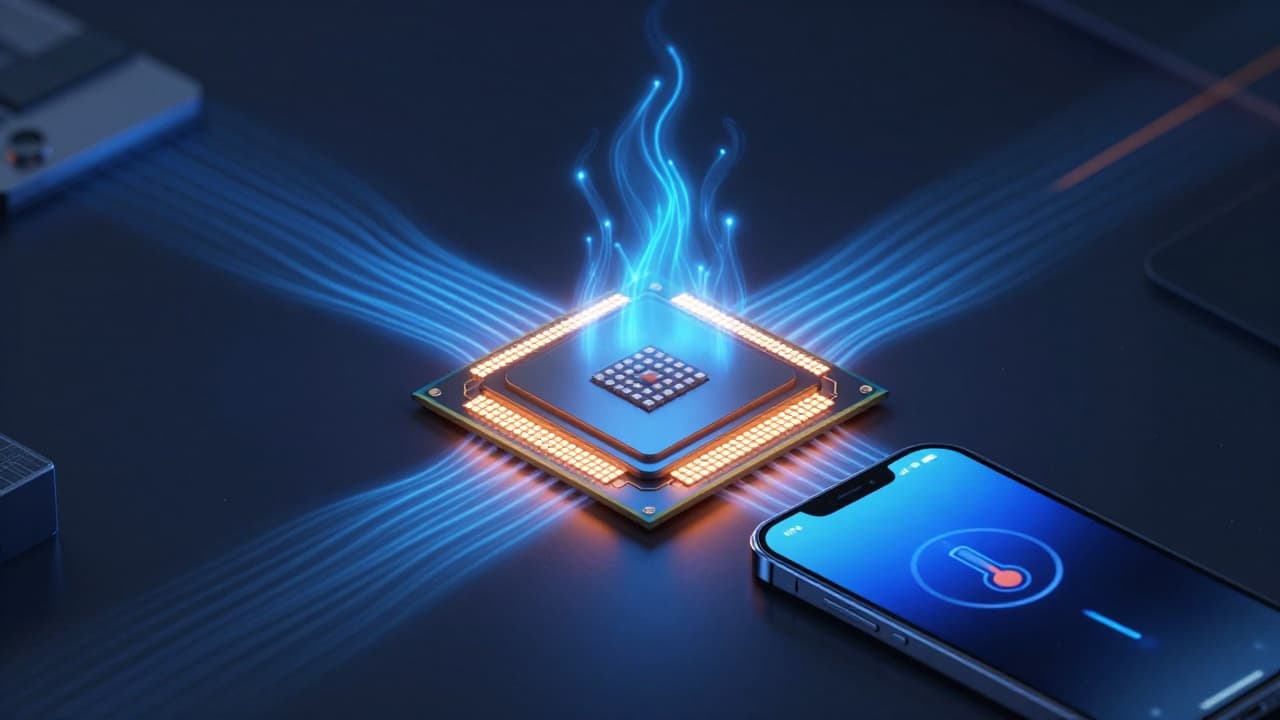 Chip with heat waves and temperature warning