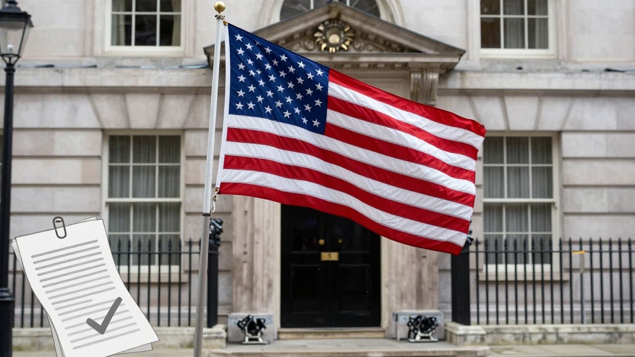 Američka zastava ispred ambasade u Londonu