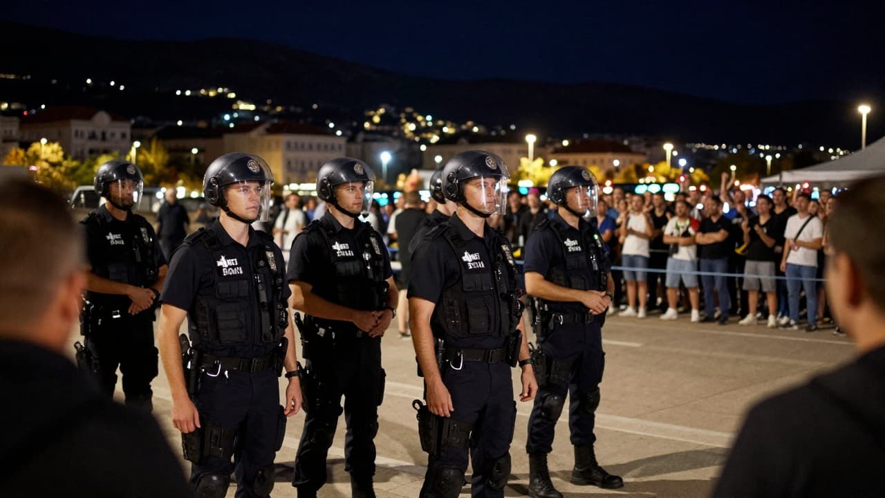 Police in riot gear on the Split Riva