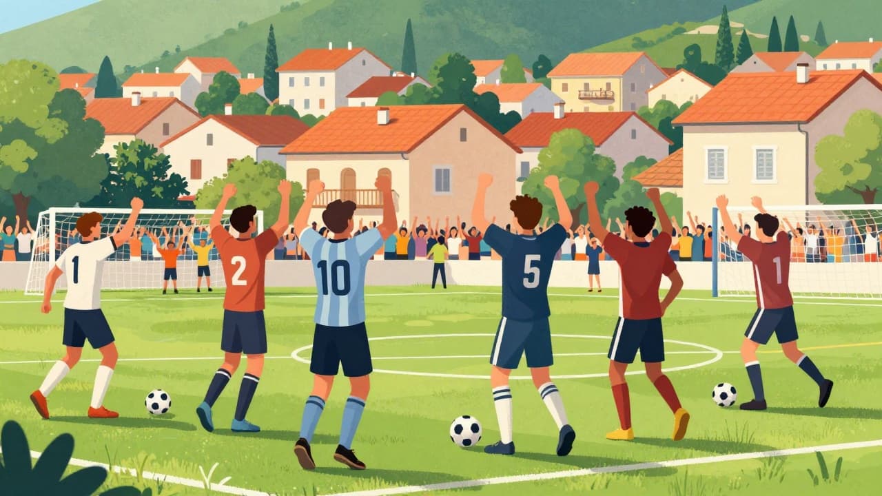 Celebration on the football pitch under the sun