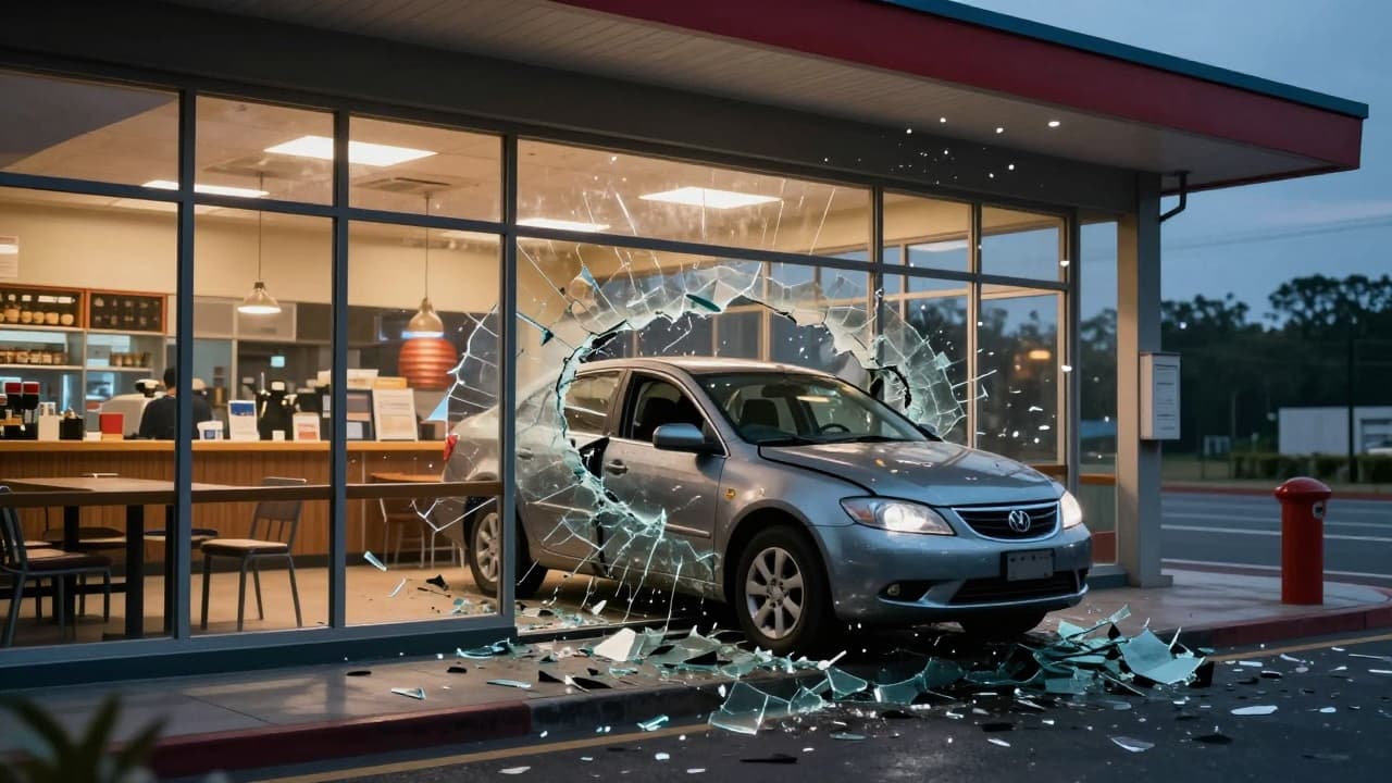 Car crashes through glass at A1 rest stop, ends up inside café