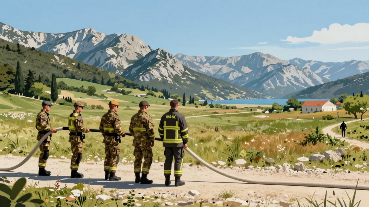 Vojnici u uniformama pomažu u gašenju požara