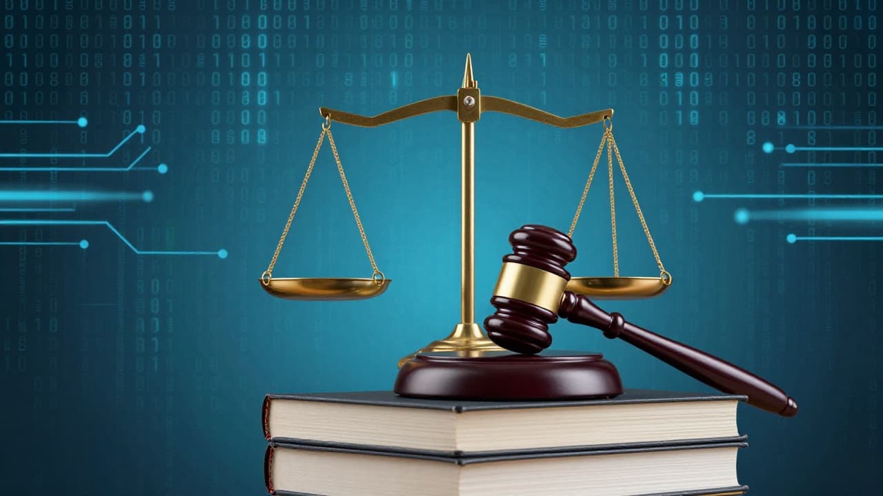 Scales of justice on a digital background