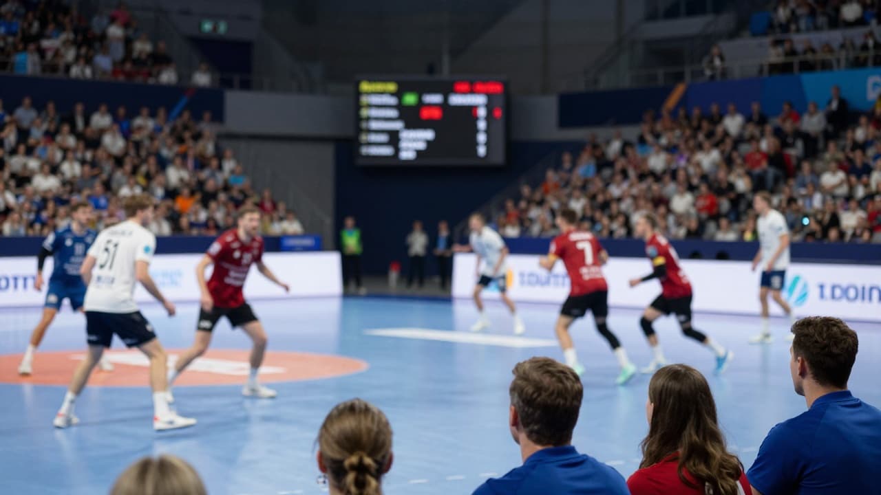 Dynamic handball action on the field