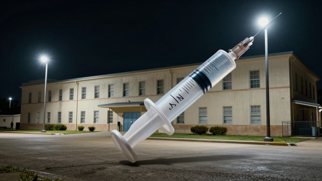 Symbolic injection in front of the prison in Texas
