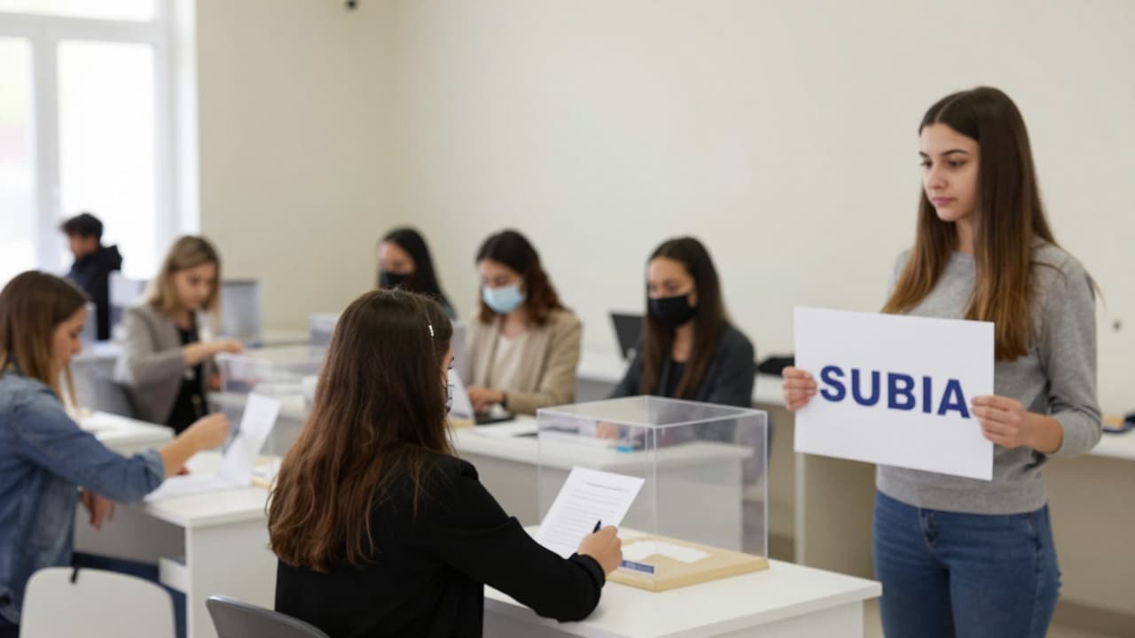 Voters at a polling station in Serbia