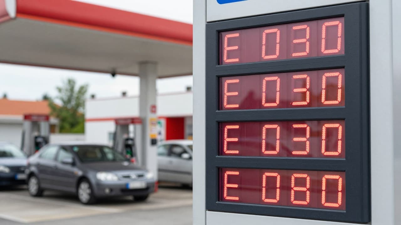 Fuel prices at a gas station