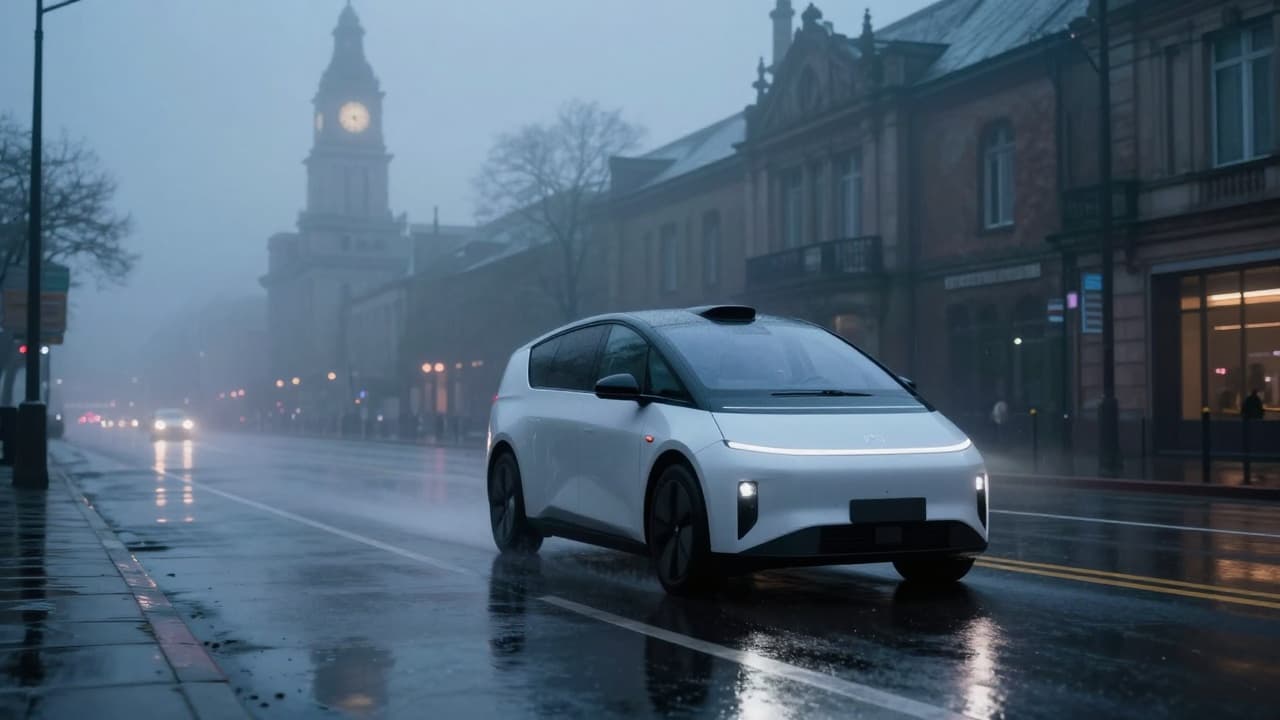 Futuristički autonomni voz na kišnom ulicu