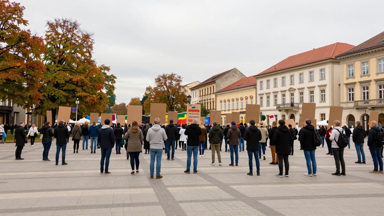 Prosvjednici s transparentima na trgu