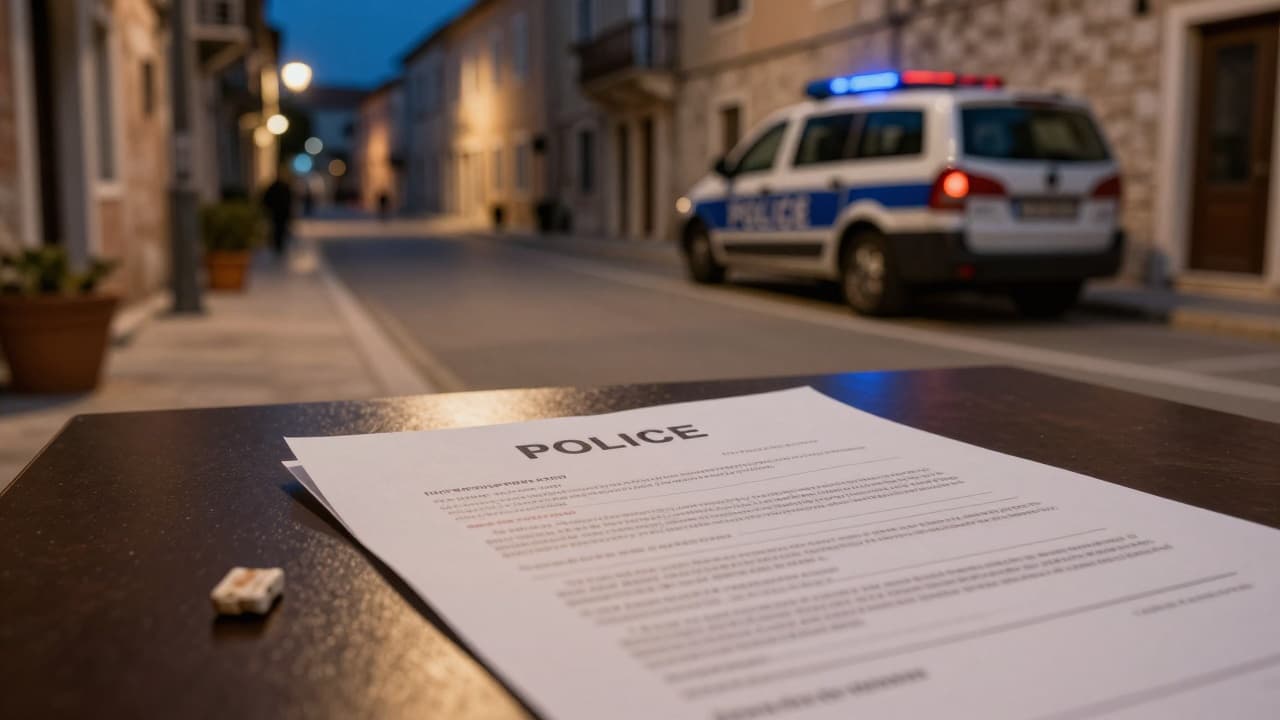 Policijsko vozilo i droge na stolu