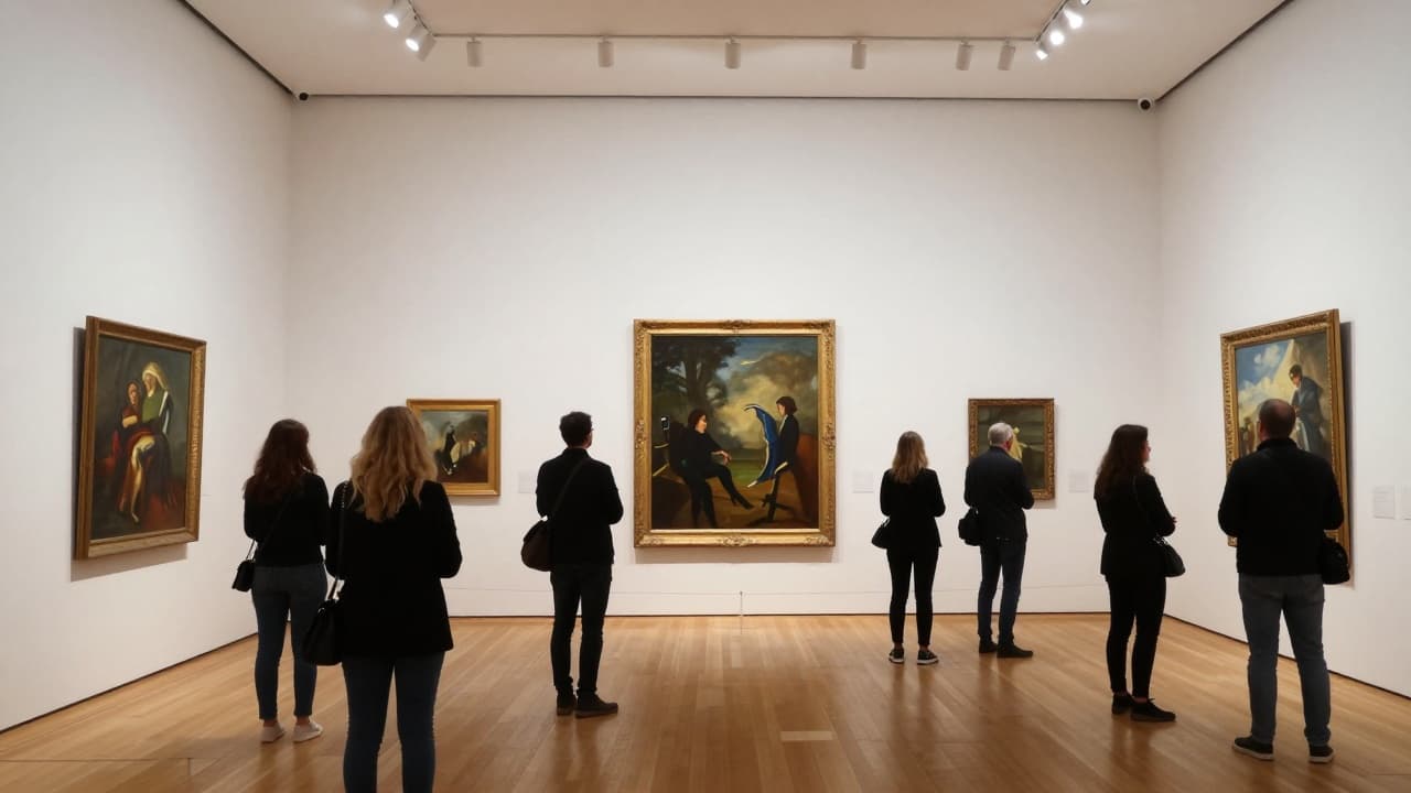 Posjetitelji razgledaju izložbu u galeriji