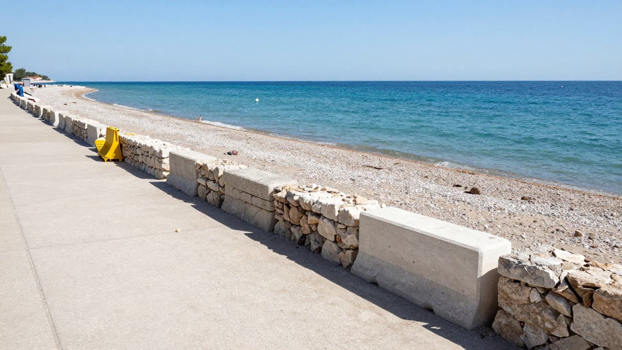 Pogled na plažu s novim zaštitnim perima