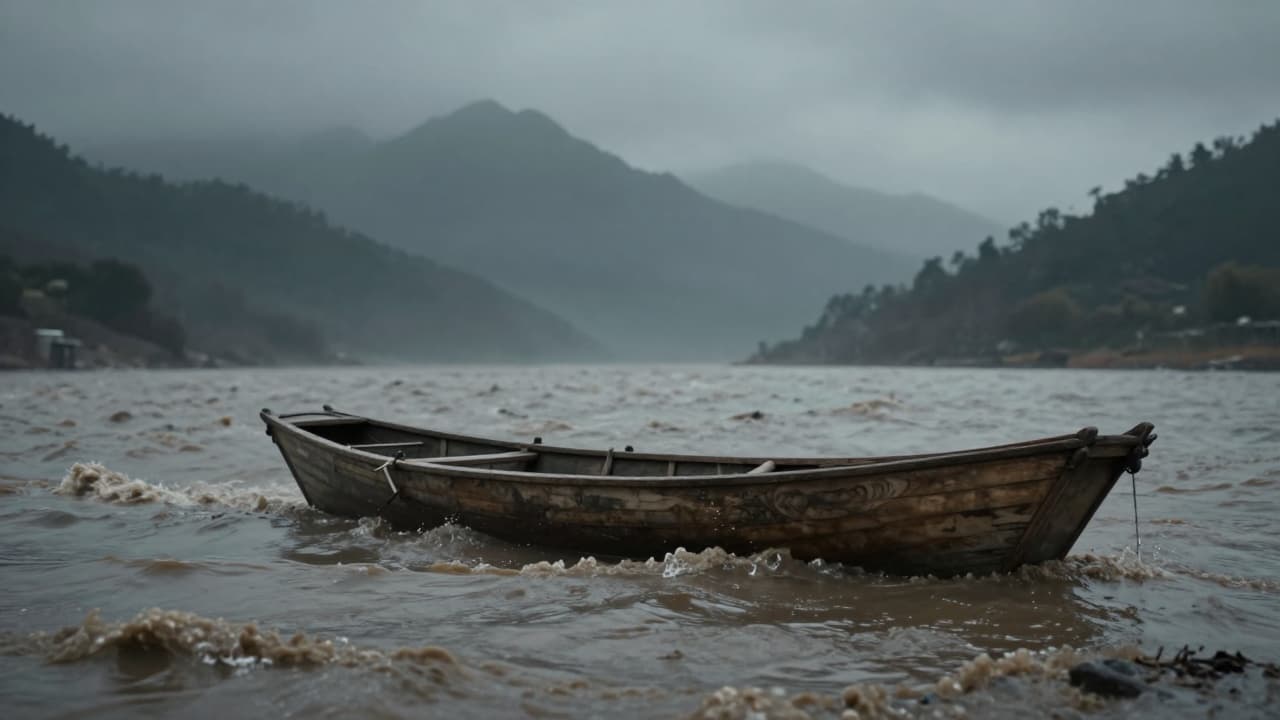 Drvena čamca u mutnim vodama