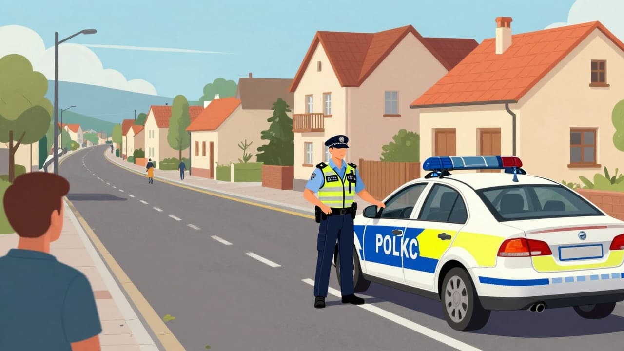 A police officer stops a car on the road