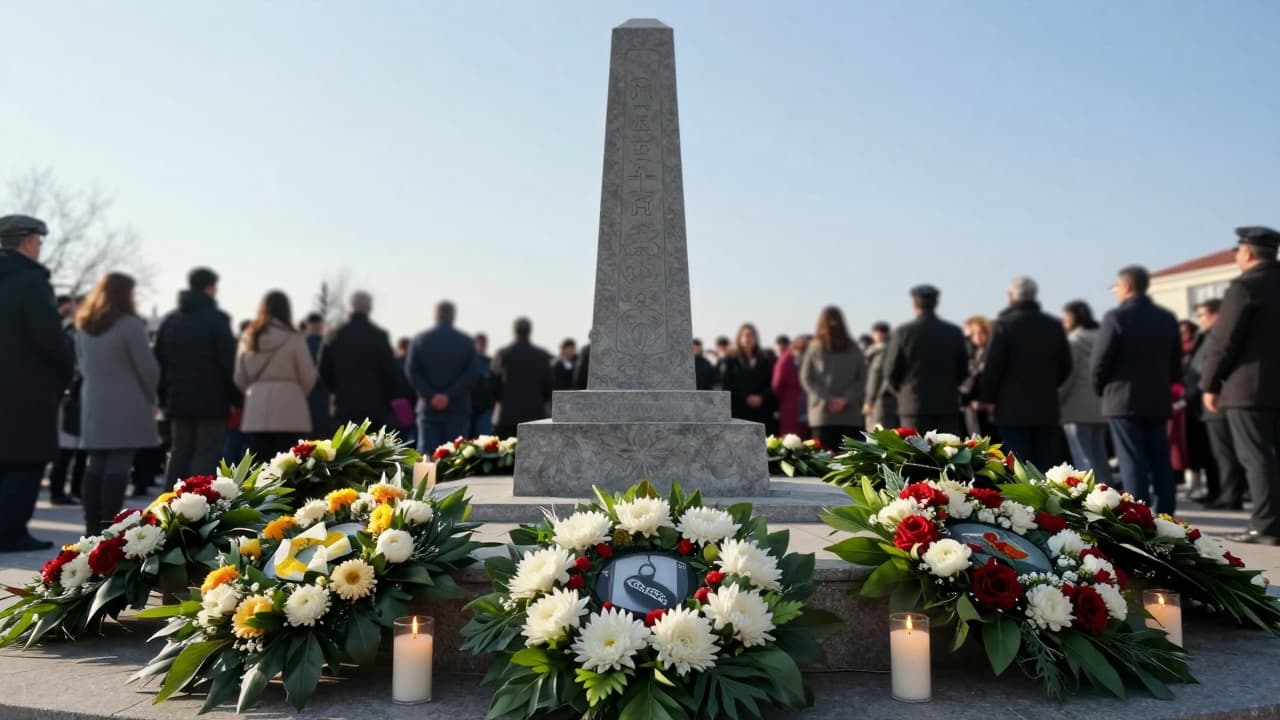 Spomenik s vijencima i svijećama