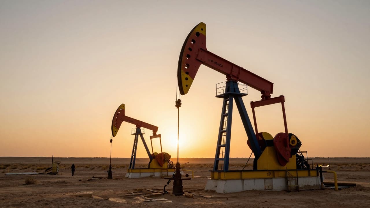 An oil pump in a desert landscape