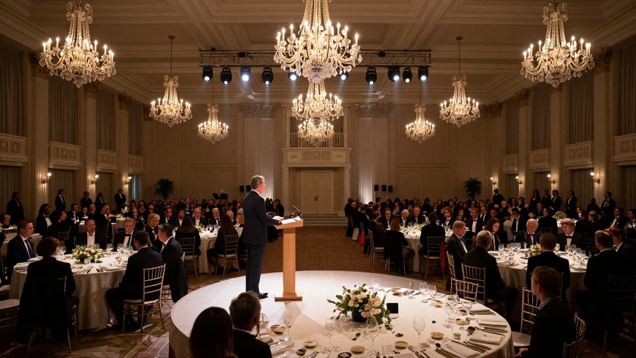 Donald Trump speaks at the White House Correspondents' Association dinner in Washington.