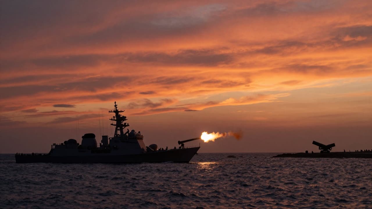 Warships in the night sky