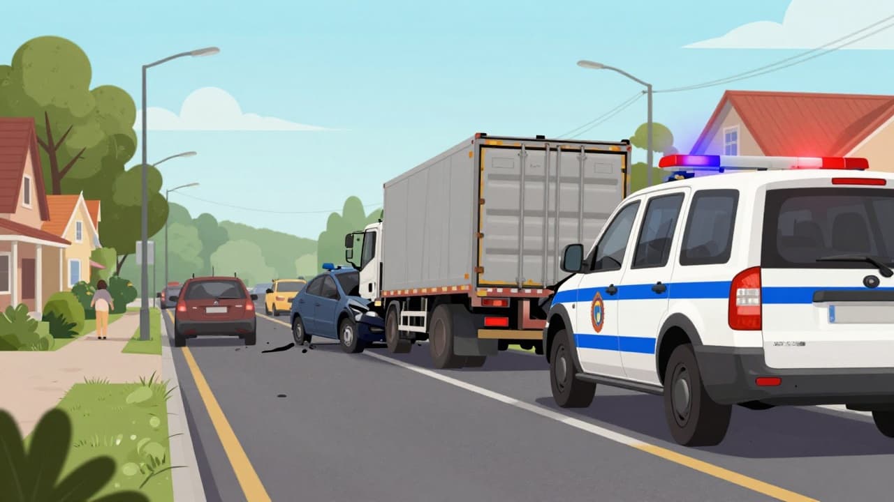 Teretno vozilo na cesti uz policiju