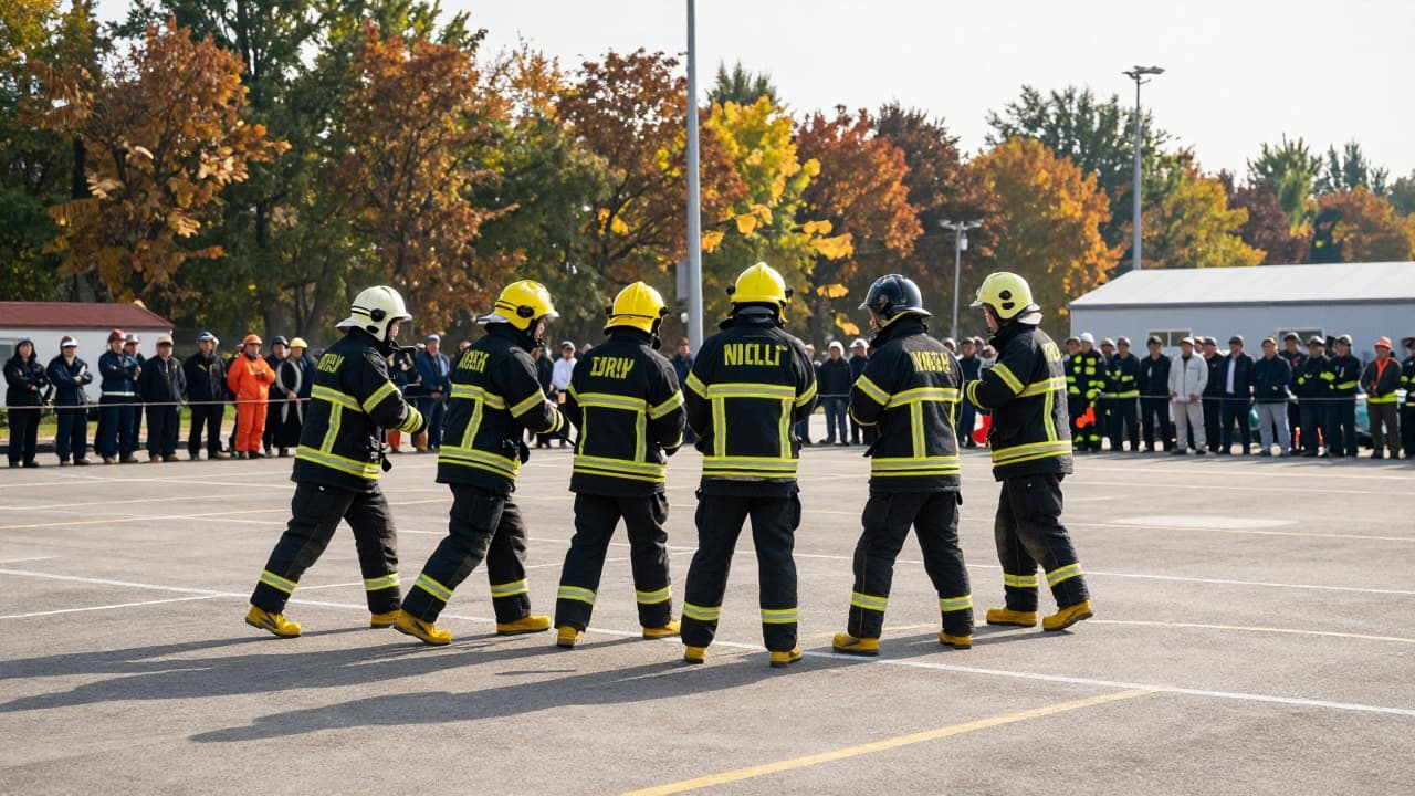 Firefighters in action at the competition