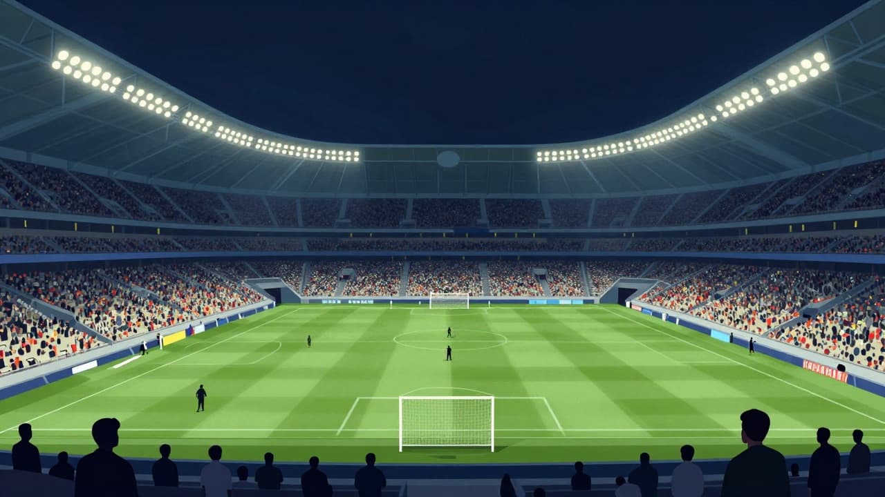 Fudbalski stadion noću, siluete igrača