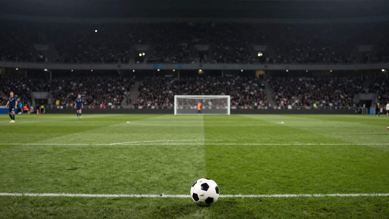 Prazno nogometno igralište pod svjetlima stadiona