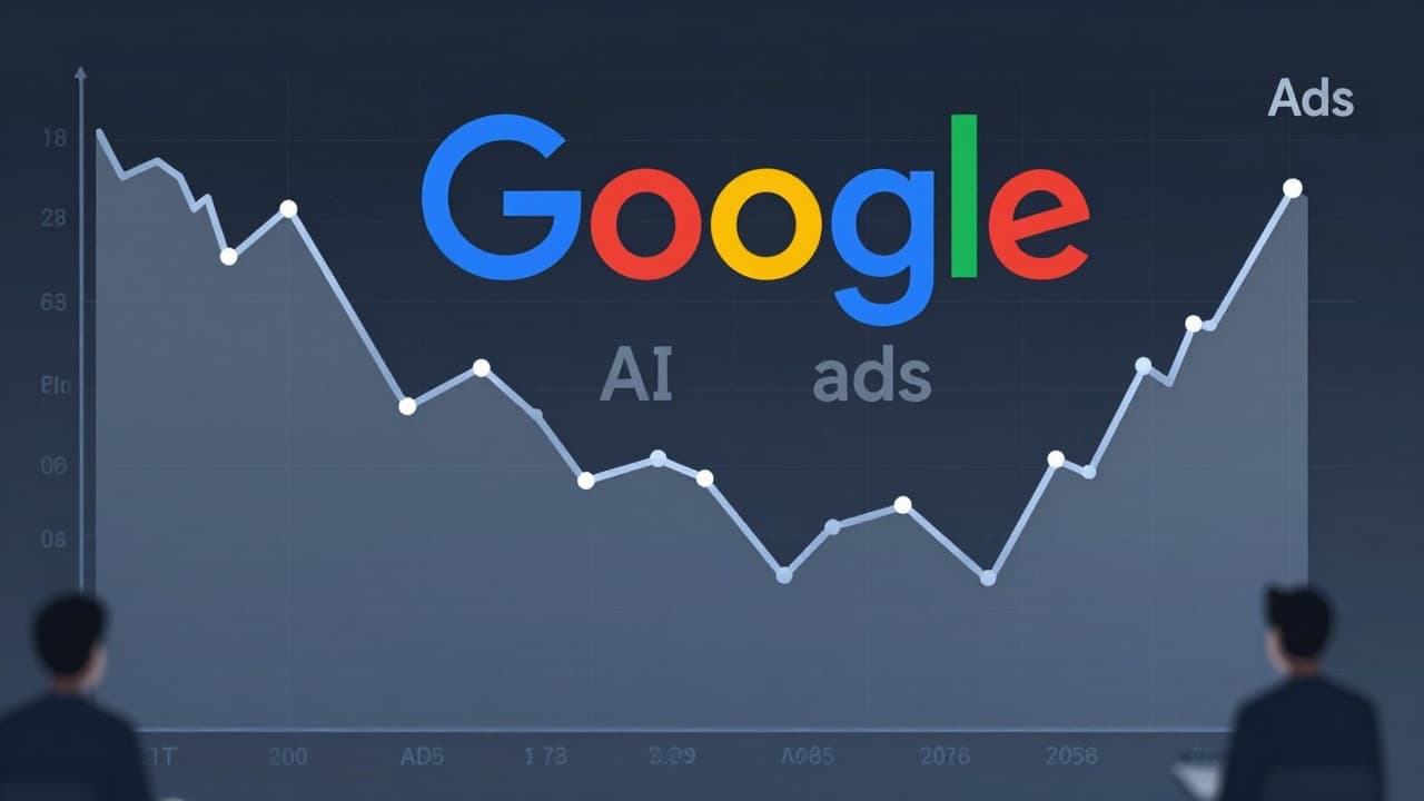 Chart showing decline with Google logo in background